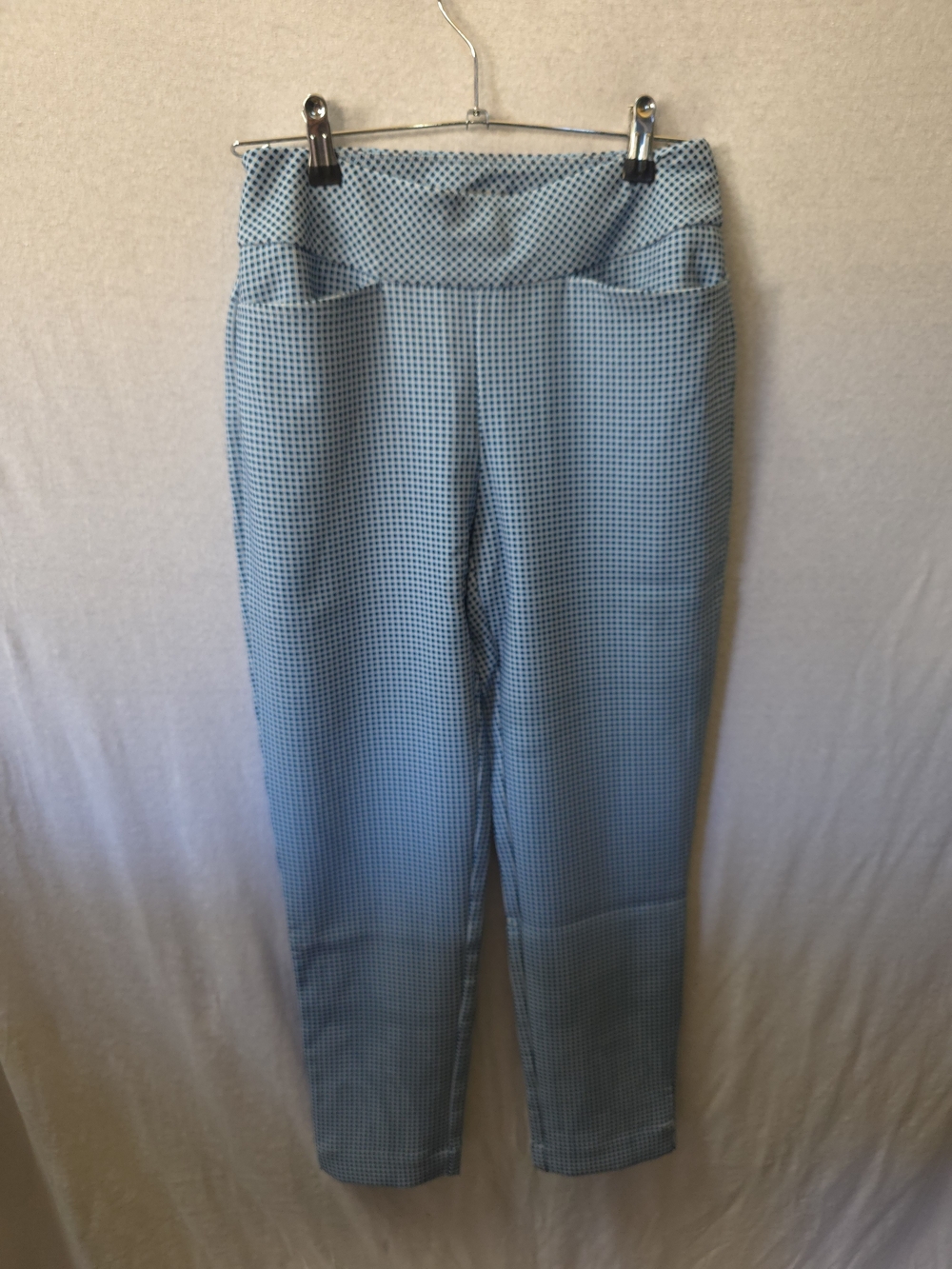 High-Rise Blue Micro-Check Women's Leggings